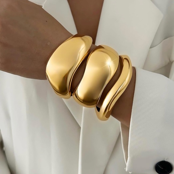 3 Pcs Chunky Gold Stackable Bracelet - Picture 2 of 4